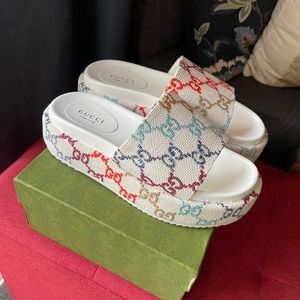 Rainbow Platform Gucci Slides